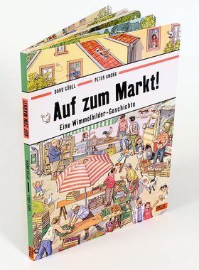 现货德国版 全景视觉大发 去市场 精装大开本 原装进口 儿童绘本找找看 Auf zum Markt! Doro Göbel,Peter Knorr 好忙好忙小镇