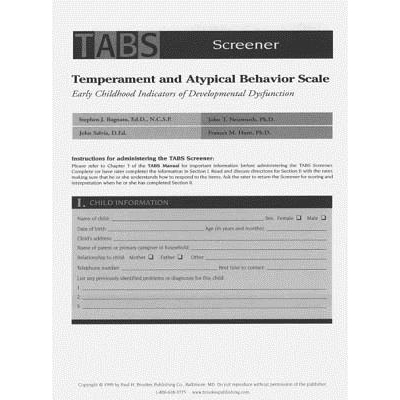 预订 Temperament and Atypical Behavior Scale (TABS) Screener: Early Childhood Indicators of Developmental Dysfunction: 9