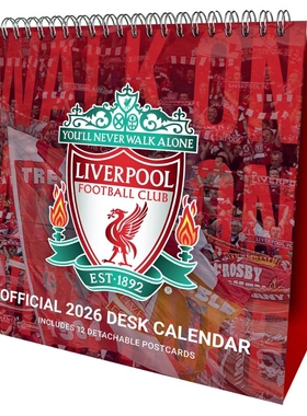 现货 利物浦 2026年台历 欧冠 托雷斯 进口英文原版日历 英超周边 球迷礼物 Liverpool FC Desk Easel Calendar