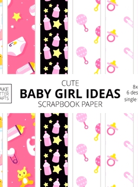 预订 Cute Baby Girl Ideas Scrapbook Paper 8x8 Designer Baby Shower Scrapbook Paper Ideas for Decorative Art, DIY Project