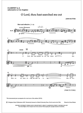 预订 O Lord, thou hast searched me out 哦主，你搜索了我——为SATB合唱团、英国管风琴（或单簧管、或中提琴）和管风琴而作的