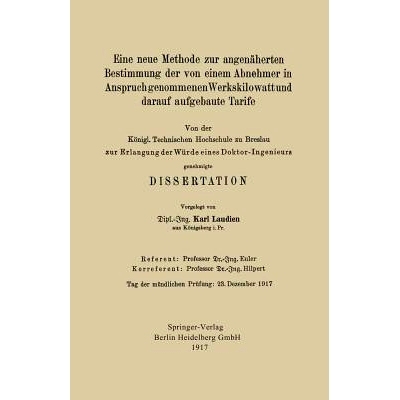 预订 Eine Neue Methode Zur Angenäherten Bestimmung Der Von Einem Abnehmer in Anspruch Genommenen Werkskilowatt Und Dara