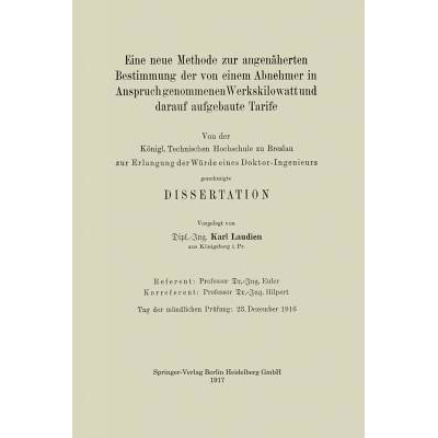 预订 Eine Neue Methode Zur Angenäherten Bestimmung Der Von Einem Abnehmer in Anspruch Genommenen Werkskilowatt Und Dara