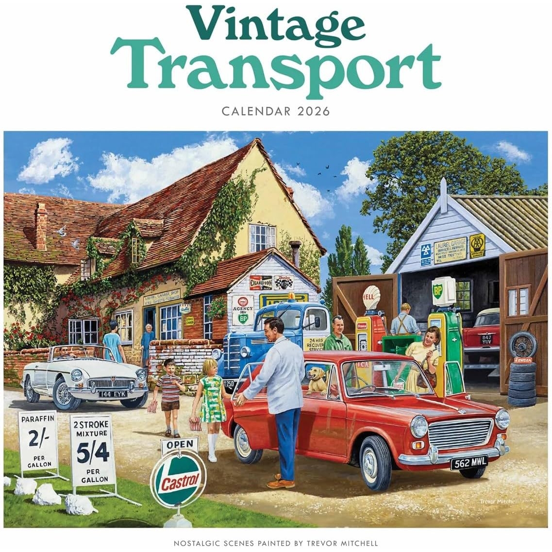 预售 怀旧交通艺术画 2026年挂历 复古轿车 金属圈装订 英文原版 进口日历 Vintage Transport by Trevor Mitchell Wall Calendar