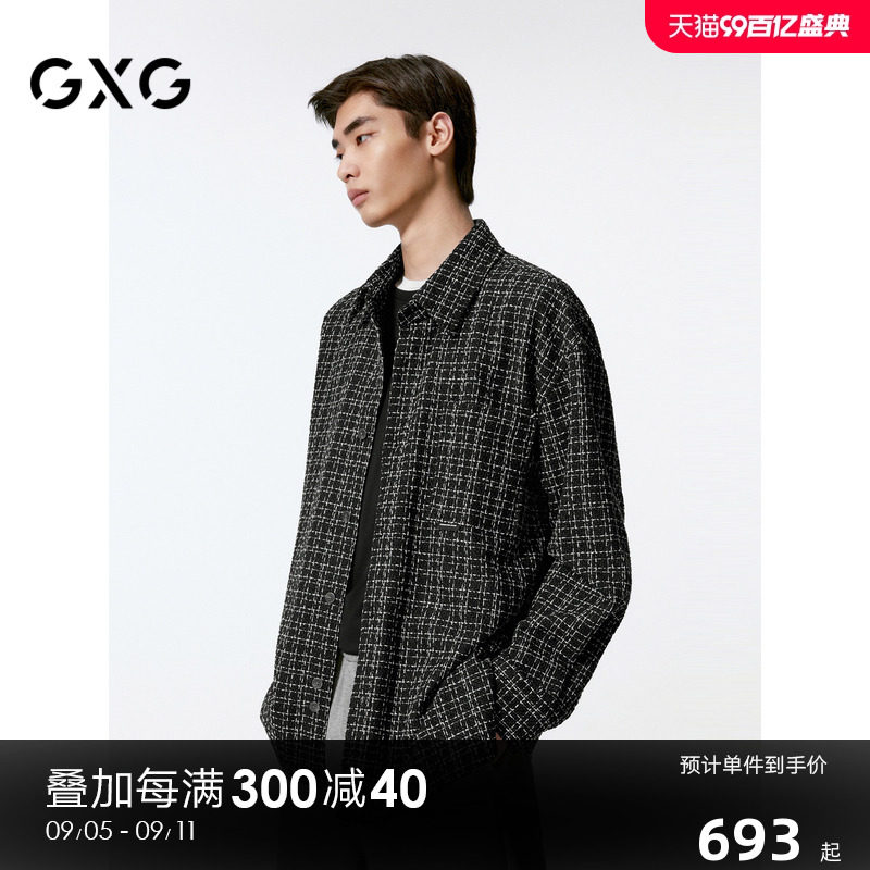 GXG男装 黑格小香风休闲通勤长袖衬衫外套男士24秋新品G24X033041图片