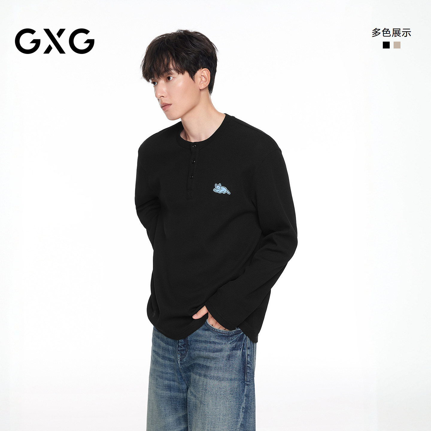GXG男装 长袖针织双色圆领T恤小标长袖T恤 2026年秋季新品图片