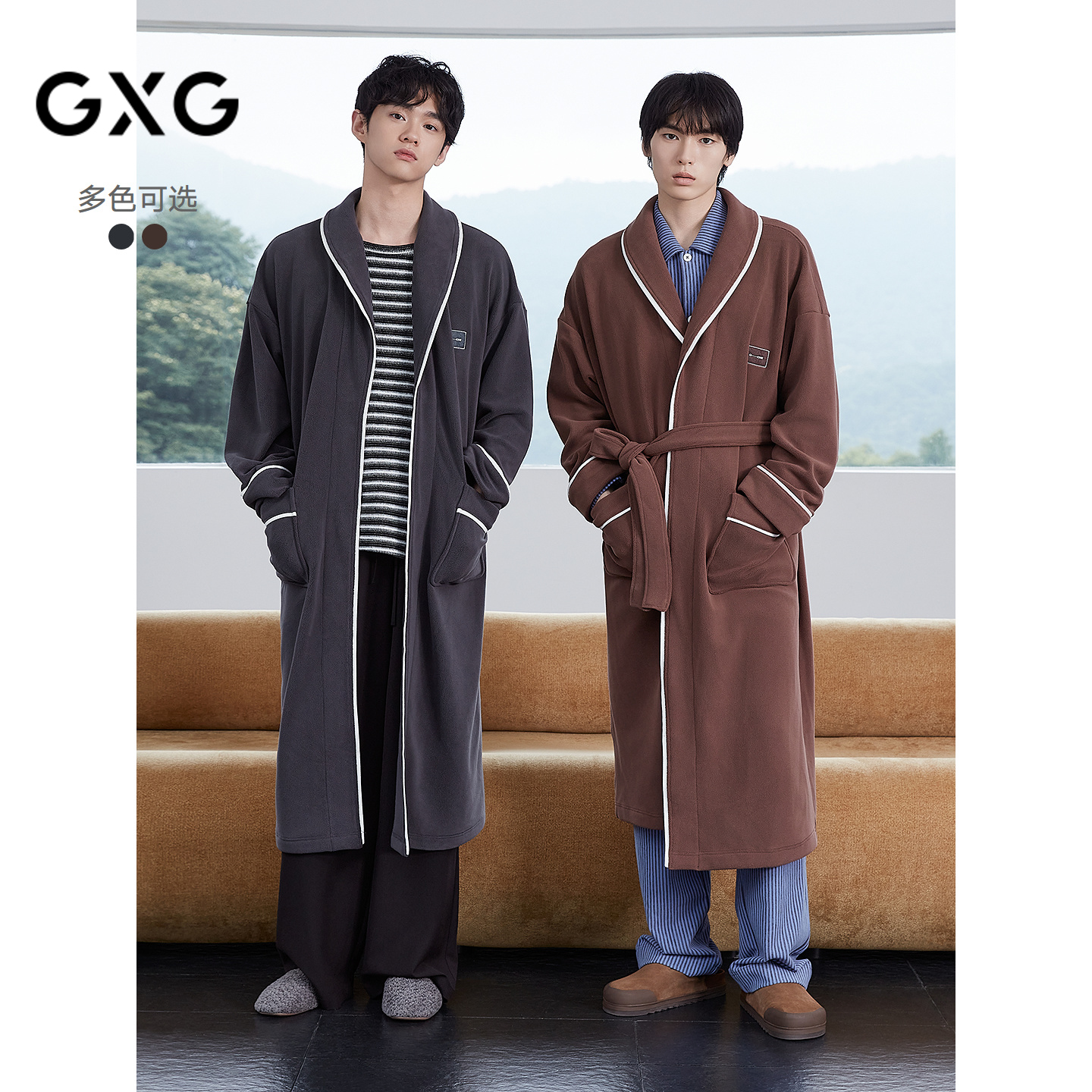 GXG男士家居服 摇粒绒亲肤舒适男士睡袍保暖宽松家居服外套冬季款