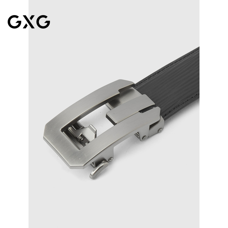 GXG通勤皮带潮流字母扣头男士自动扣腰带肌理黑色裤带