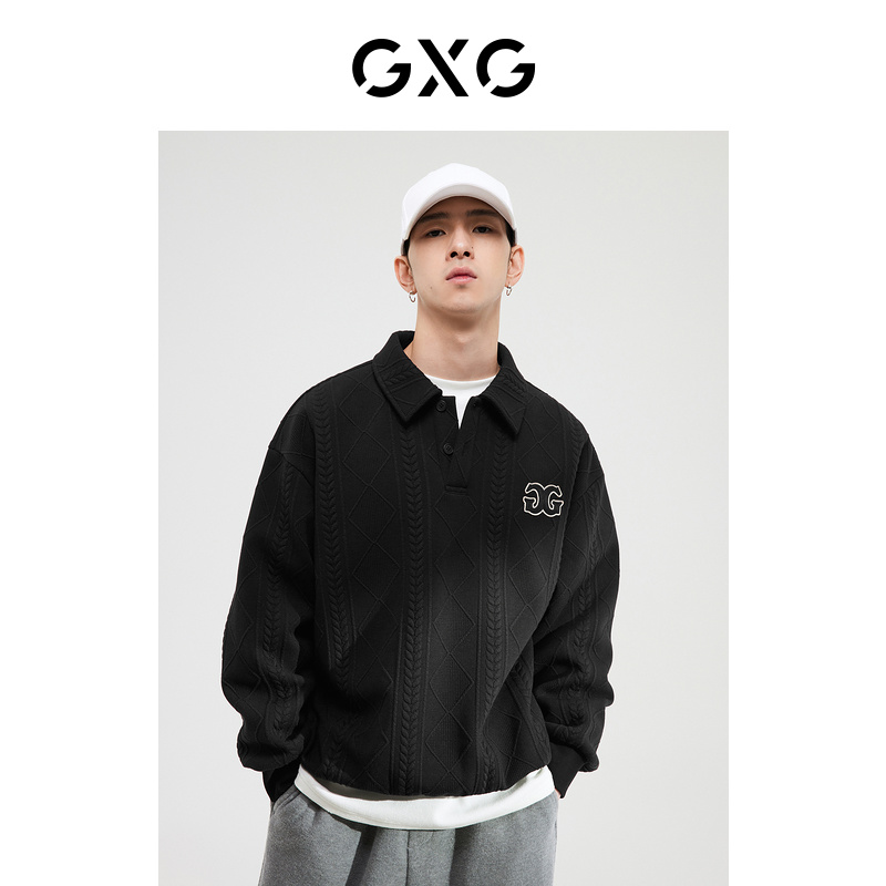 【男装专场】GXG男装 肌理面料重磅休闲卫衣男翻领宽松卫衣男生