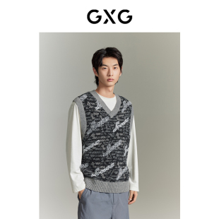 热销GEX11614433 秋季 GXG男装 灰花色老花提花V领通勤毛衫