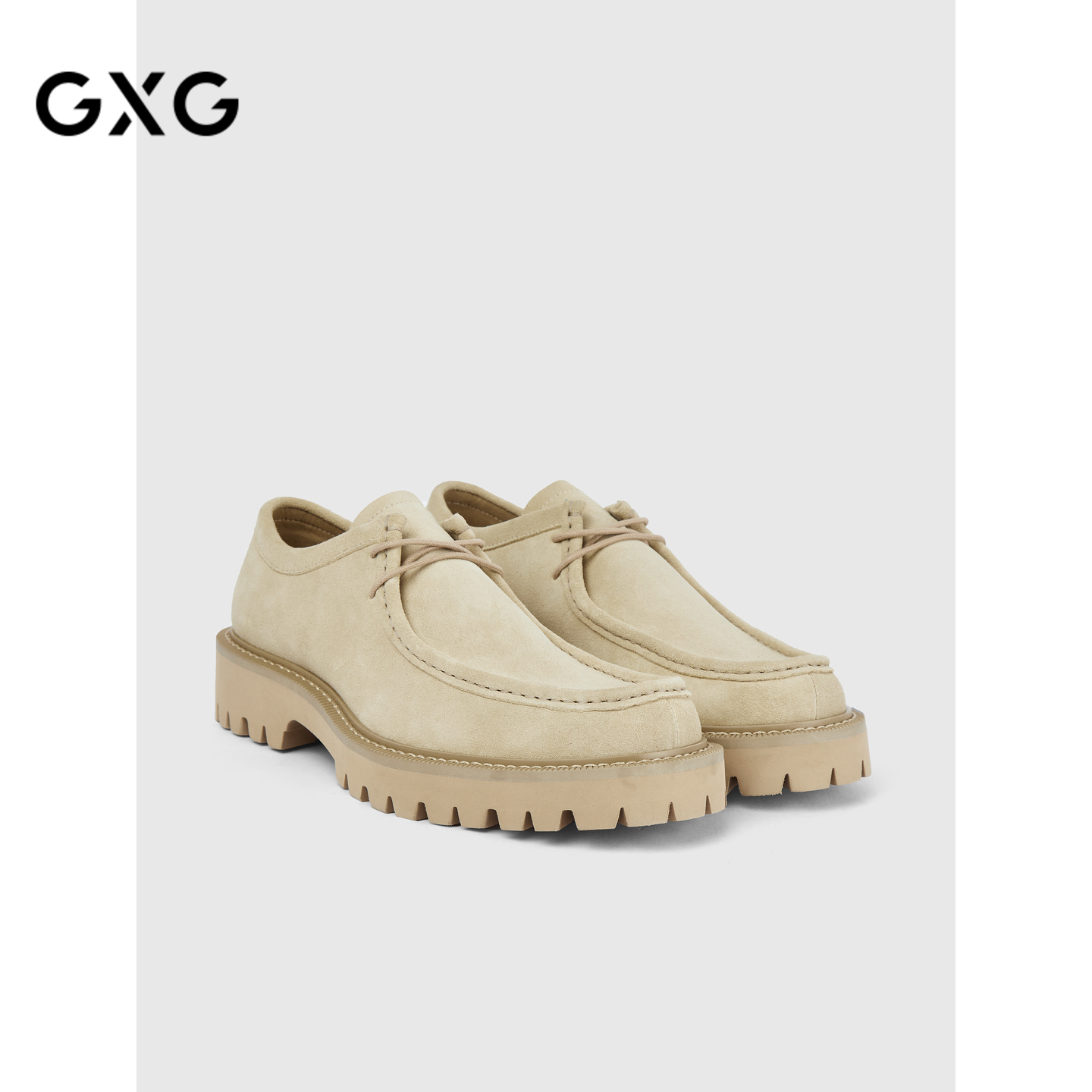 GXG通勤男鞋商务休闲正装皮鞋绒面袋鼠鞋增高系带皮鞋方头单鞋