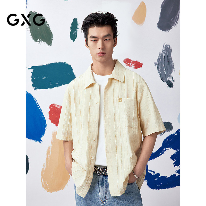 []GXG男装 肌理短袖衬衫休闲风外套25夏G25X232010图片