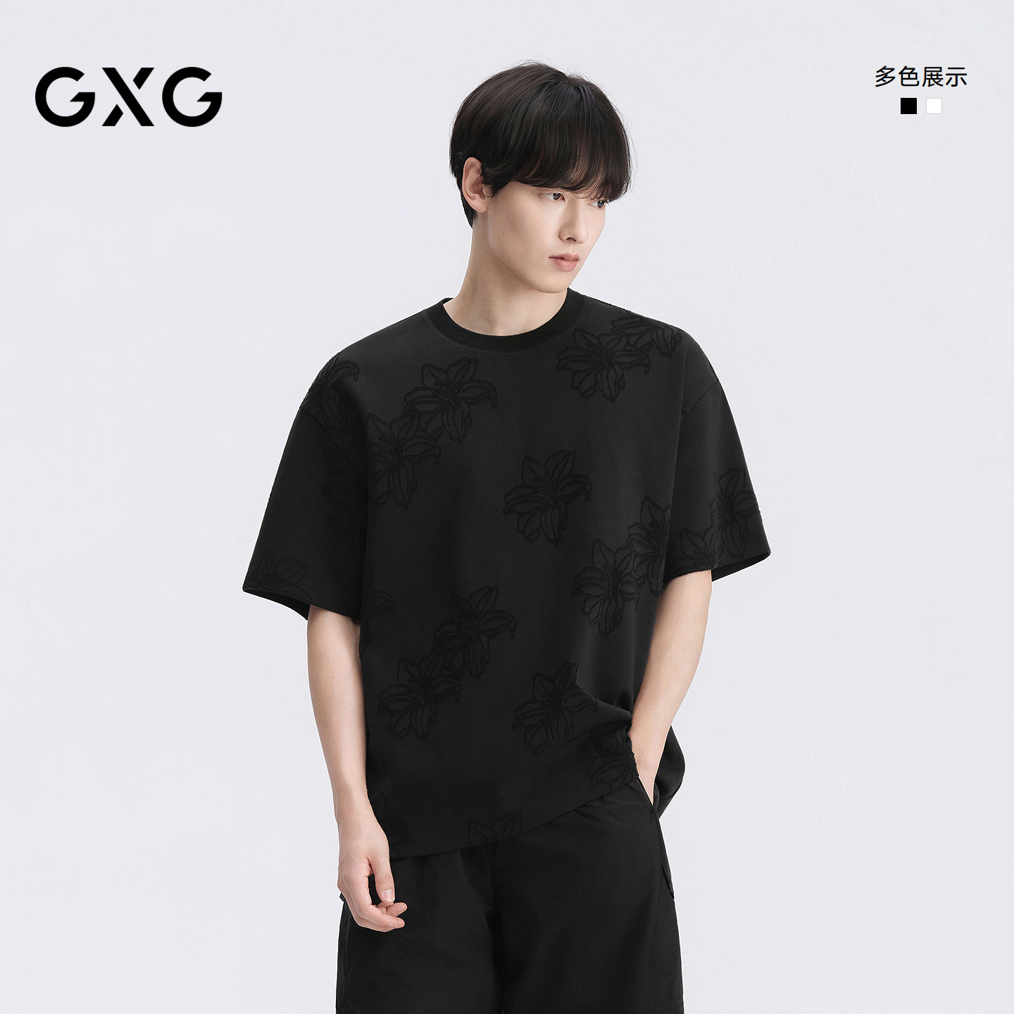 GXG男装 短袖T恤多色圆领提花短袖T恤短袖针织 2026夏季新品图片