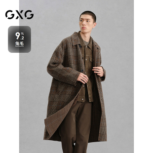 24冬新品 GXG男装 大衣 咖格宽松休闲通勤长款 G24X264004 商场同款