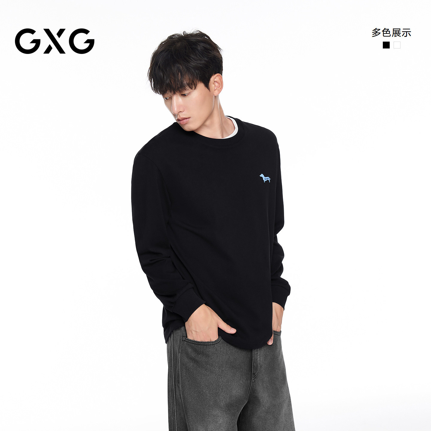 GXG男装 长袖针织双色圆领T恤小标长袖T恤 2026年秋季新品图片