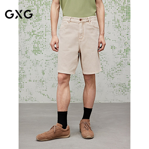 []GXG男装 卡其色直筒牛仔短裤简约25夏G25X252006