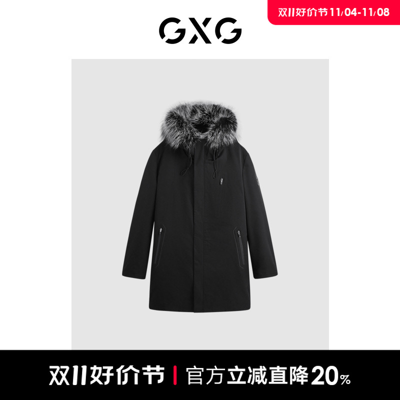 GXG男装 商场同款黑色重磅派克服皮草 23年冬季新品GEX115295