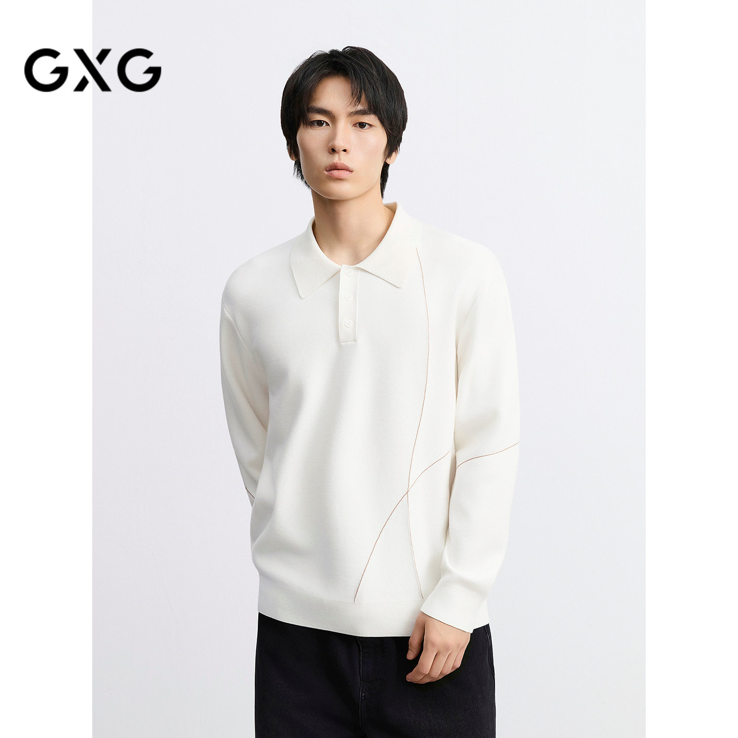 GXG男装 polo领休闲毛衣通勤翻领针织衫男士打底衫 25年秋季