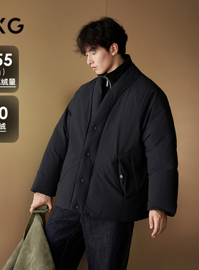 GXG男装 假两件设计加厚外套黑色立领短款羽绒服 25年冬新品