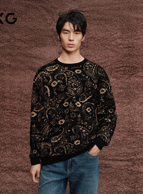GXG男装 商场同款花卉满印休闲毛衣针织衫25年秋季新品G25X203014