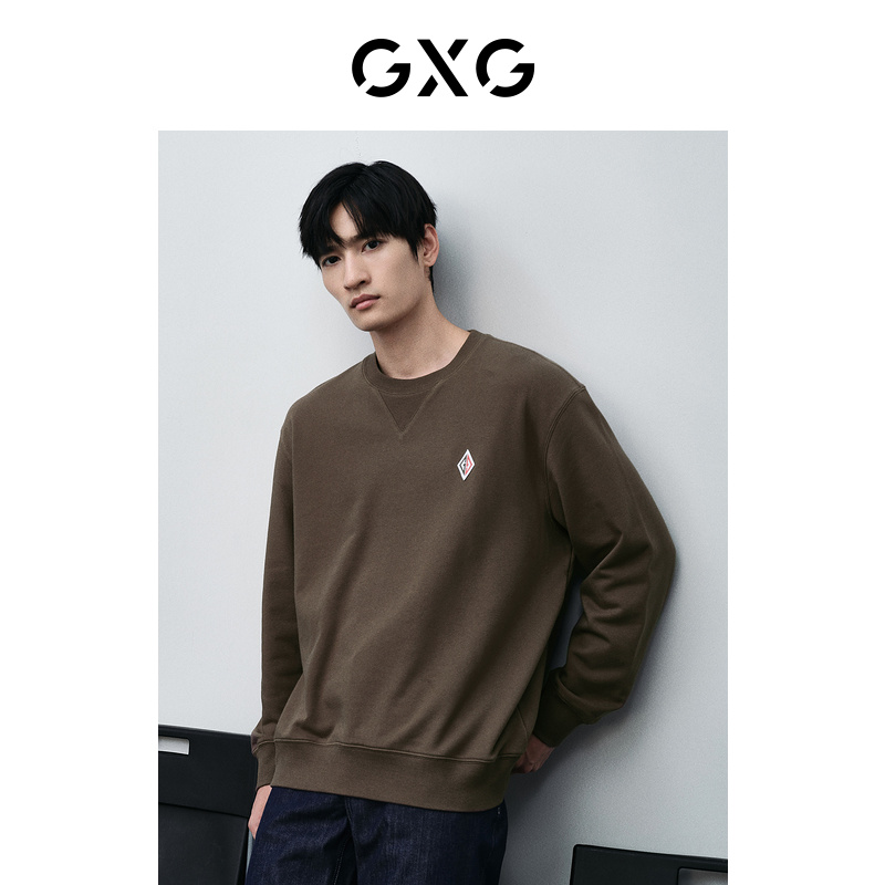 GXG男装 棕色拼接设计圆领卫衣 24年春季新品GFX13100871
