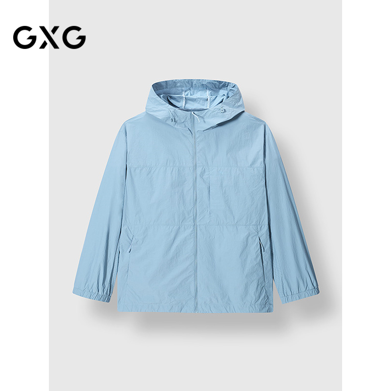 GXG男装 浅蓝色暗格肌理防晒服透气时尚通勤夹克外套25夏新品