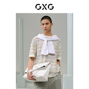 2024年夏季 短袖 T恤 G24X442059 新品 商场同款 GXG男装 黄白条纹时尚