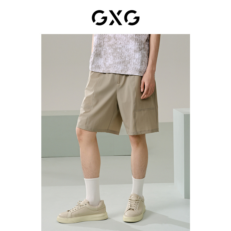 GXG男装 商场同款微皱休闲短裤直筒运动短裤薄 24年夏G24X222009