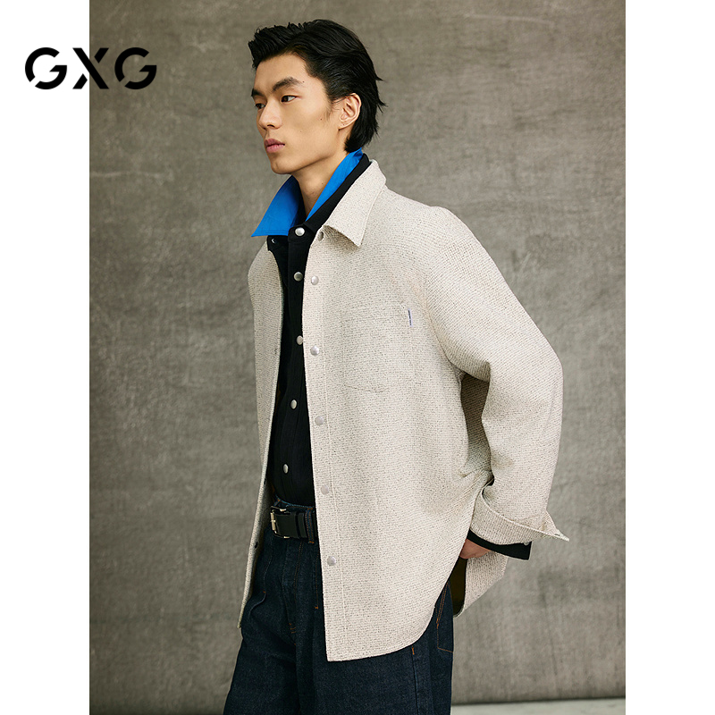 GXG男装 米白色小香风微肌理绣花翻领夹克25年春新品G25X211021