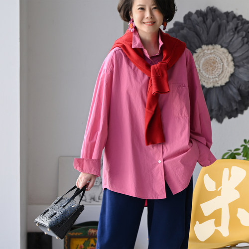 大版翻领长袖单兜纯棉彩色衬衫
