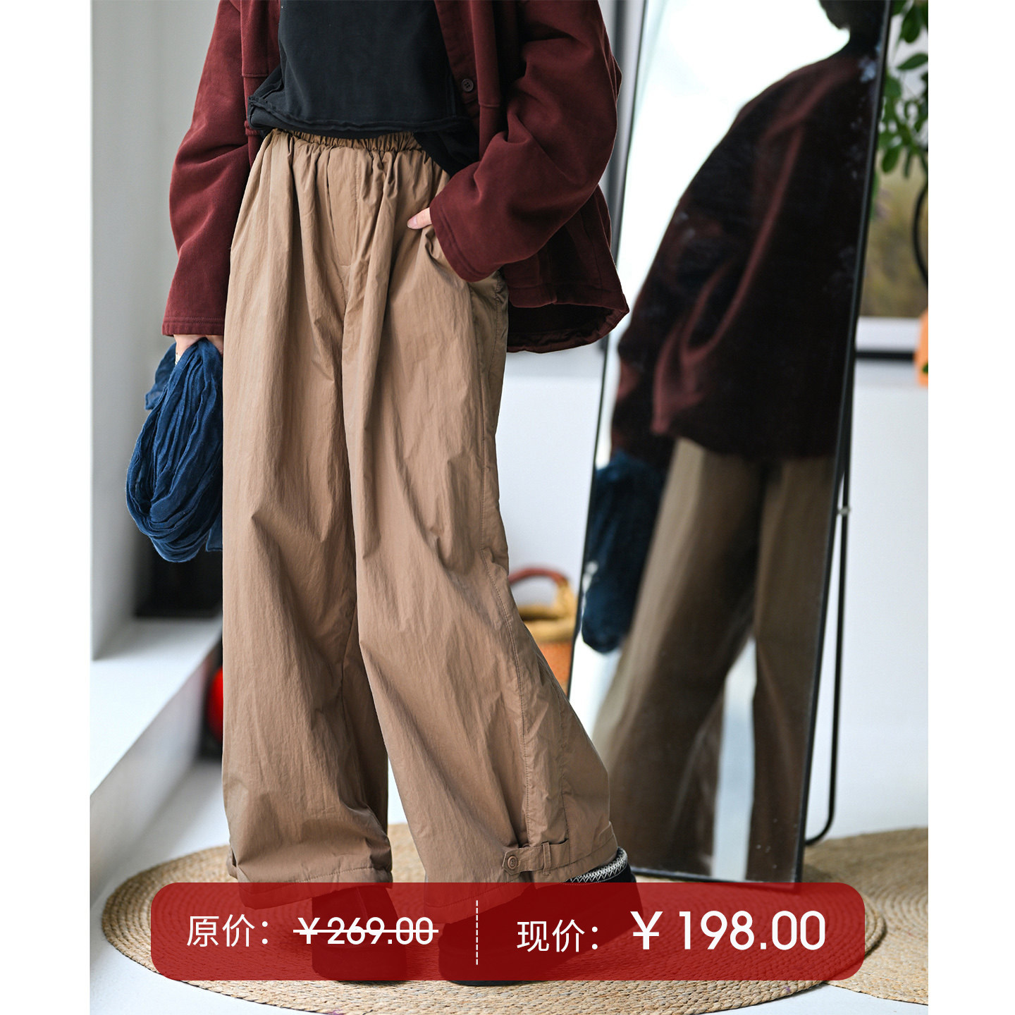 K55137 文艺休闲布衣风松紧腰系扣宽腿直筒阔腿棉裤女冬 米兰宣言,女装/女士精品,棉裤/羽绒裤,淘宝优惠券,粉丝福利购,淘宝优惠卷