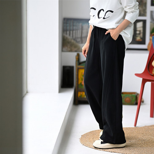 休闲抽绳宽松阔腿弯刀裤卫裤女