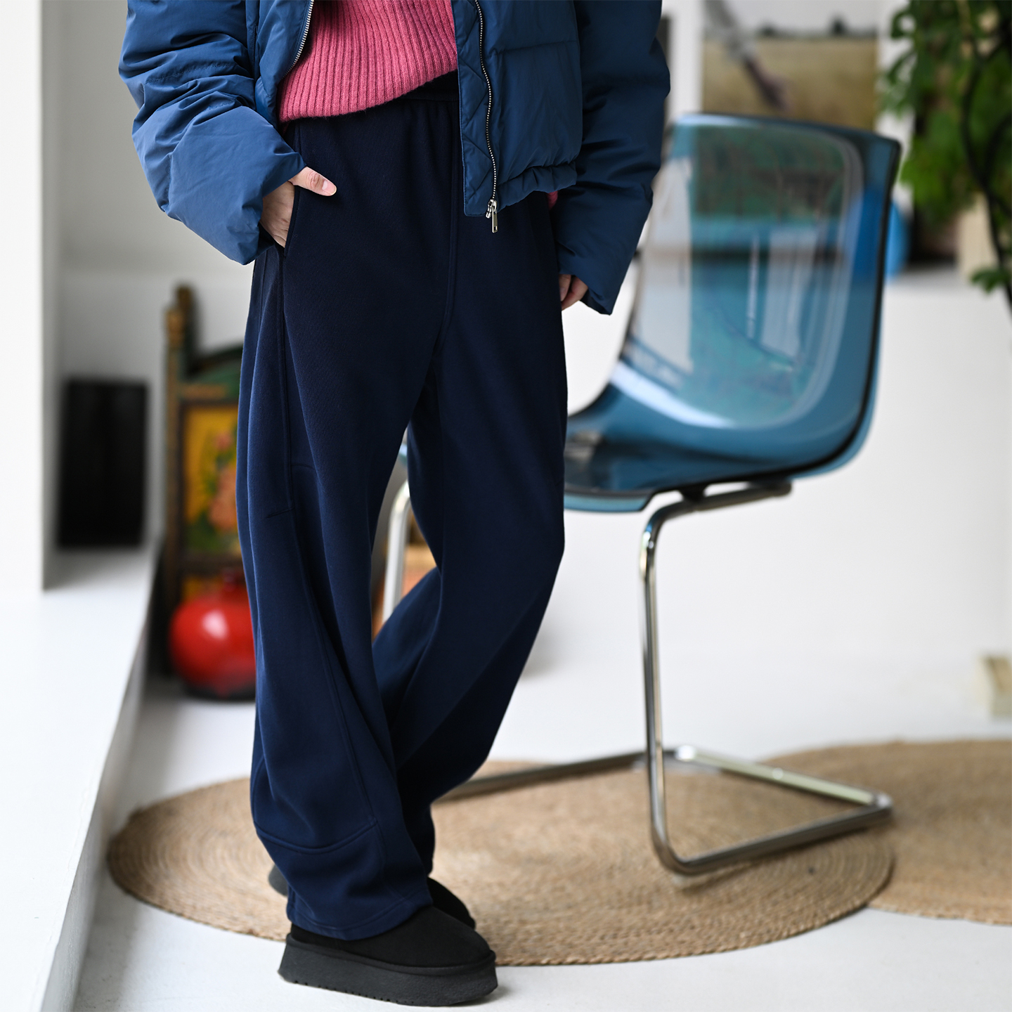 拼接立体宽松加绒卫裤弯刀休闲裤