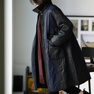 米兰宣言 棉服女25秋 F88580 气质通勤绗缝压纹多兜宽松拼色中长款