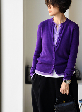 Z01800 气质休闲通勤圆领撞色修身假两件开衫针织衫女秋 米兰宣言