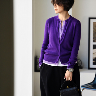 针织衫 女秋 假两件开衫 气质文艺休闲通勤圆领撞色修身 包邮 Z01800