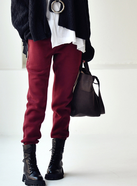 特●K3053A韩版文艺显瘦侧拉链加绒加厚运动束脚卫裤女冬米兰宣言