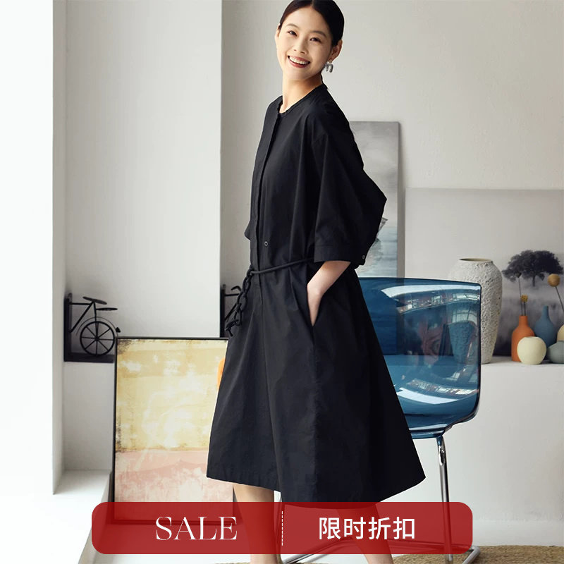 Q7183C 通勤休闲简约大版半开襟系带可收腰纯棉连衣裙夏米兰宣言