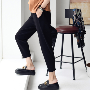 K5710C通勤休闲简约百搭立体裁剪黑色高腰显瘦九分休闲裤 女春 包邮