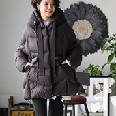 泡芙轻型拼接毛线连帽羽绒服女26冬 文艺休闲中长款 包邮 Y99990