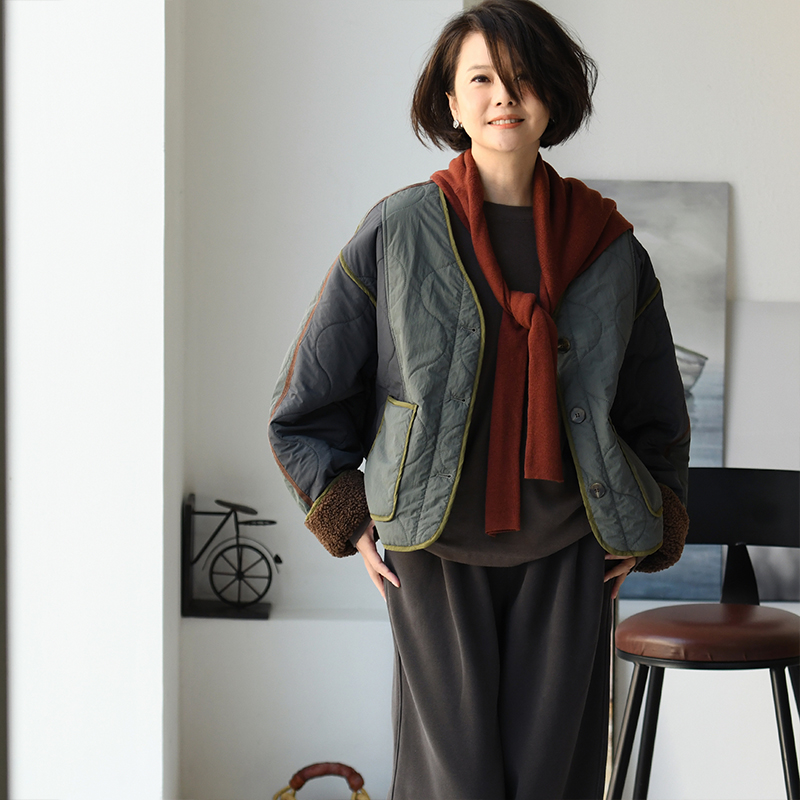 文艺复古拼色短棉服外套米兰宣言