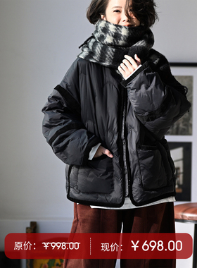 特●Y55290文艺休闲拼接绗缝宽松90白鸭绒短款羽绒服女 米兰宣言