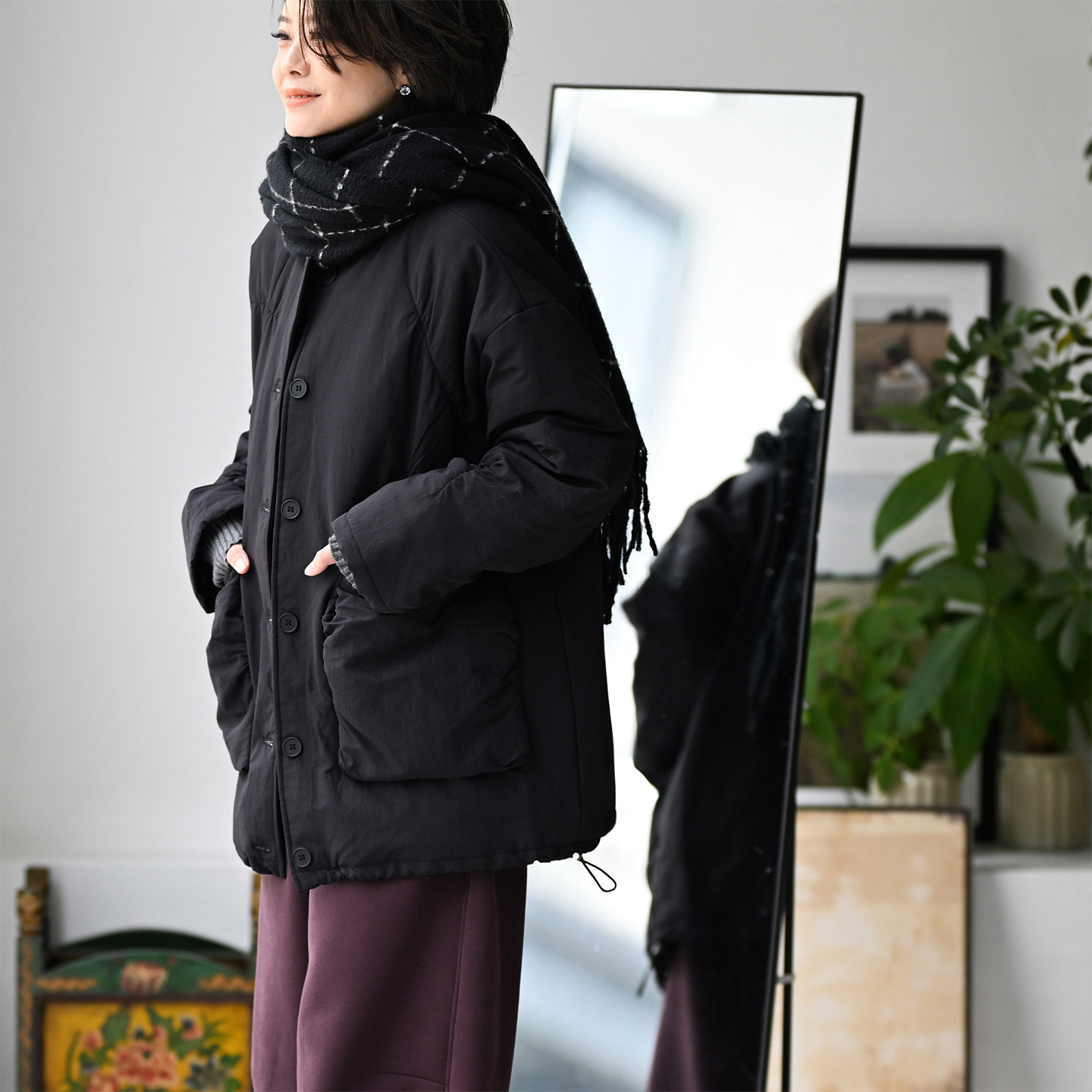 包邮特●F58010 文艺休闲不对称捏褶设计宽松圆领单排扣棉服女冬,女装/女士精品,棉衣/棉服,淘宝优惠券,粉丝福利购,淘宝优惠卷