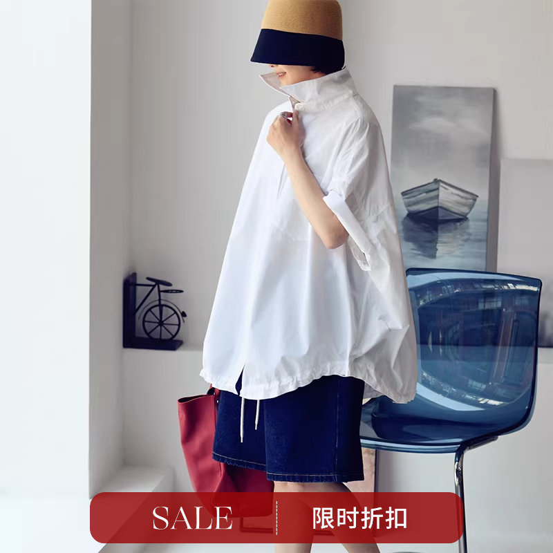 C2391C 韩版休闲oversize宽松A版纯棉下摆抽绳纯色大衬衫米兰宣言