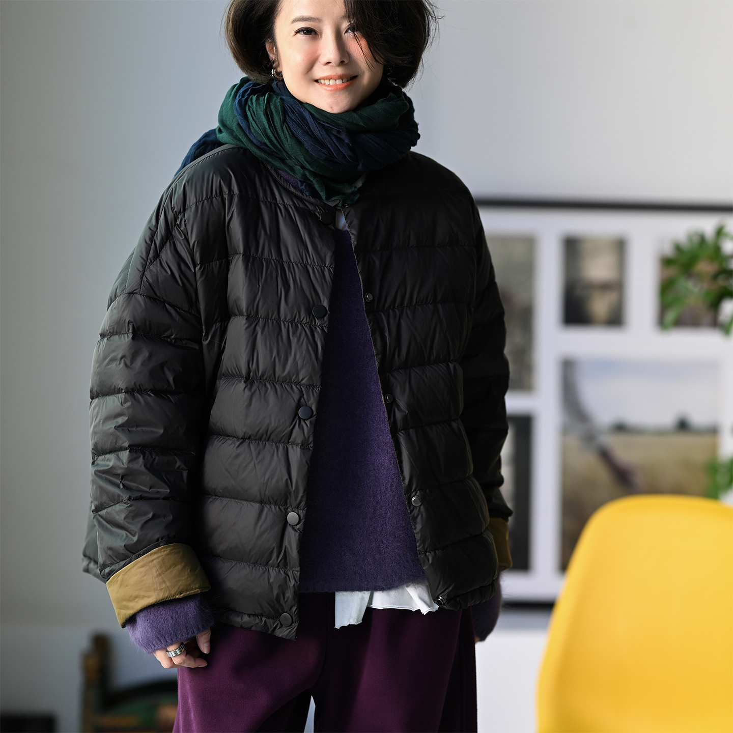 暗扣撞色内里宽松面包羽绒服女