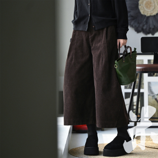 米兰宣言 女秋冬 K56263 文艺休闲高腰灯芯绒加绒阔腿九分裙裤