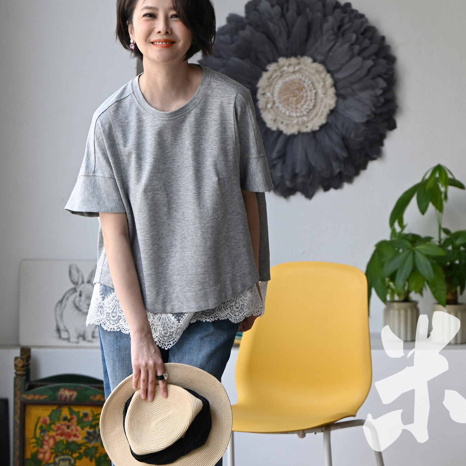包邮T10610 甜美百搭宽松拼接蕾丝花边摆圆领短袖T恤女26夏