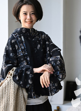 复古腰果花连帽遮阳短外套女夏