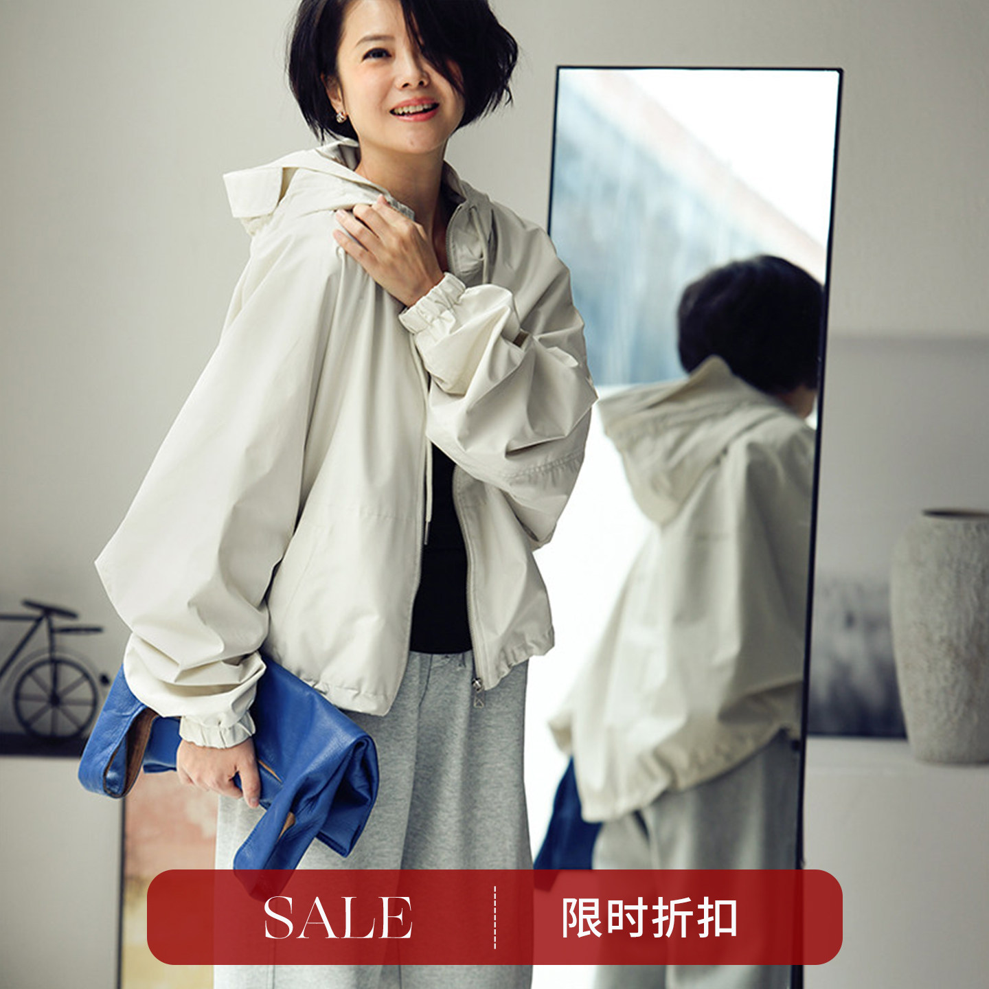 宽松高级连帽蝙蝠袖短款夹克外套图片