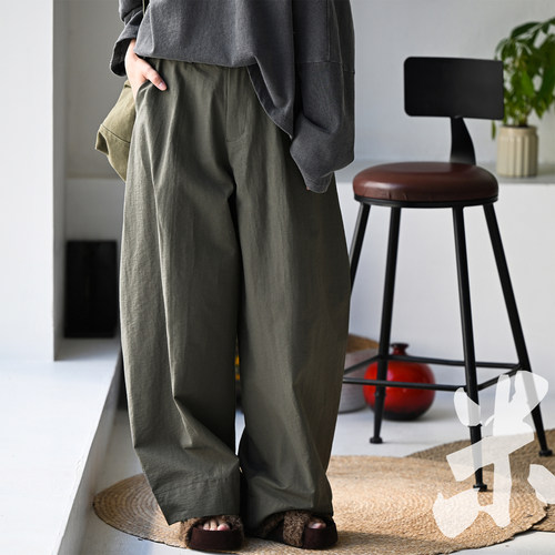 高腰宽松洋气灰绿阔腿香蕉长裤